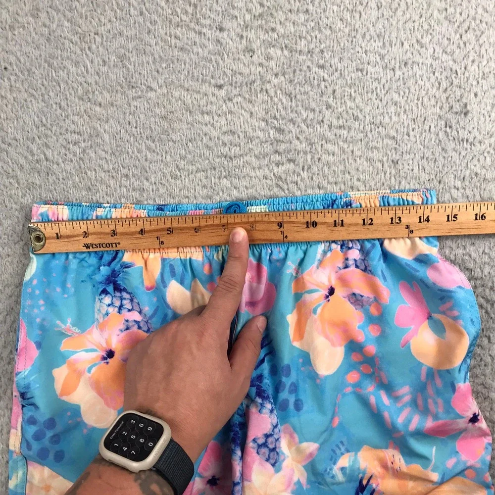 Chubbies Blue Floral Linerless Swim Trunks with Pink & Peach Accents